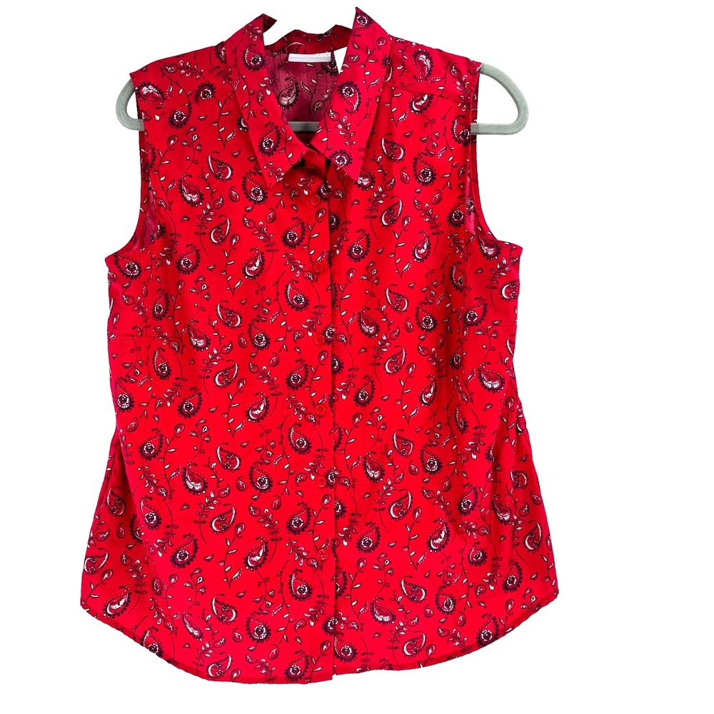 CASCADE BLUE Red Paisley Sleeveless Shirt Women's XL Cowgirl Bandana Western